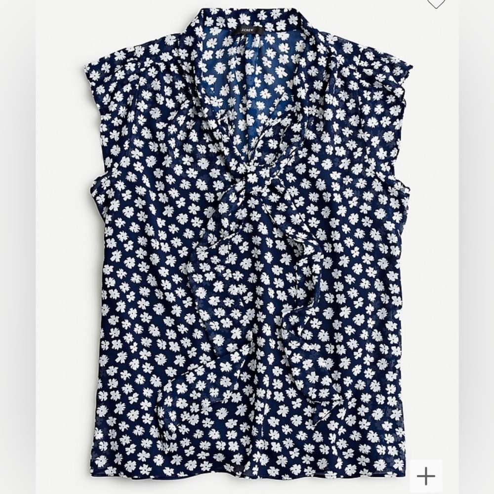 J Crew Tie-neck blouse in scattered daisies print